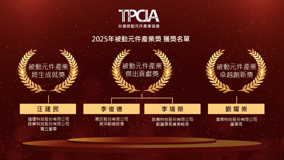 【獲獎公告】2025年被動元件產業獎獲獎名單